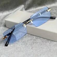 1 Cặp kính thời trang vuông không gọng, kiểu dáng cổ điển, unisex, thích hợp cho kỳ nghỉ, thường ngày, hoạt động ngoài trời, bãi biển, chụp ảnh, tiệc tùng, cắm trại, lái xe, trang trí theo phong cách Y2K, phù hợp cho mọi mùa. - Màu xanh nhạt - Xem 8