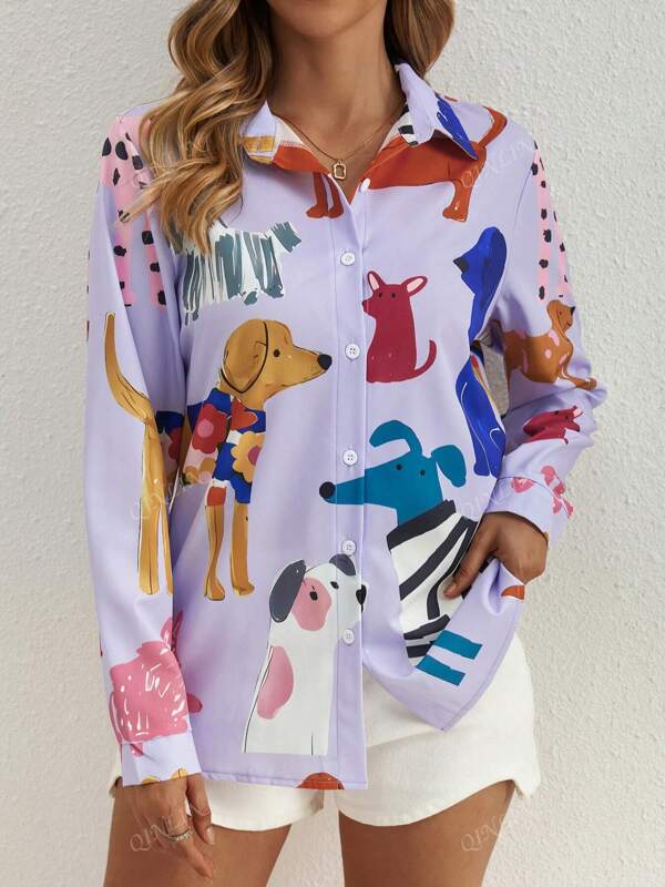 Women's Casual Commuter Blouse, Bohemian Geometric Print Long Sleeve Shirt