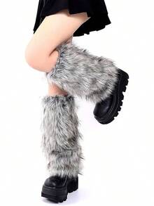 OSPNIEEK Womens Faux Fur Furry Leg Warmers - 灰色 - 查看 1