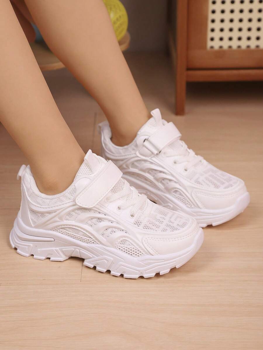 1 Pair Children's Fashion Gradient Color Hook And Loop Sports Shoes, Suitable For Girls, Students, Outdoor Sports, Hiking, Running, Casual, Spring/Autumn - White - View 1