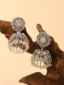 1 par de Pendientes con Cubic Zirconia y Rhinestone de estilo bohemio, adornados con cuentas y flecos, joyería para los oídos adecuada para uso diario de mujeres, bodas, fiestas y regalos de festivales