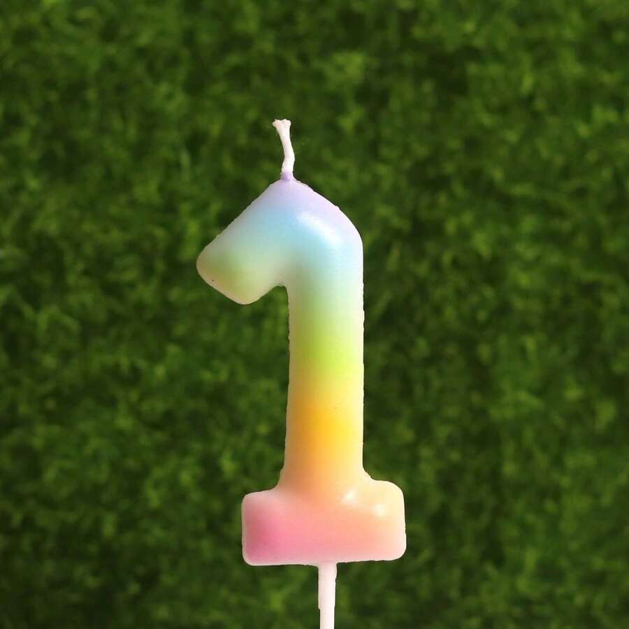1pc Birthday Number Candle, Colorful Rainbow Birthday Candle Cake Decoration, Glitter Candle Cake Decoration, Suitable For Anniversary Celebration Events - Multicolor - View 1