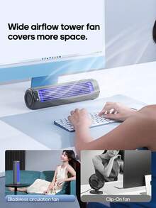 kinscoter 1个2000mAh可充电多功能桌面风扇，可壁挂安装，可充电便携式桌面塔式风扇，电动桌面风扇，适用于海滩、旅行、户外、厨房、露营等场合的降温