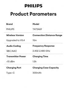 PHILIPS 飞利浦 TAT3469 蓝牙耳机，夹式 360° 环绕声，低延迟音乐和游戏，长电池寿命，智能降噪，开放式无线耳塞，兼容智能手机和笔记本电脑 - 多色 - 查看 10