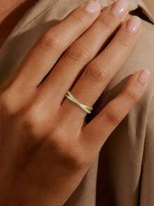 1枚925纯银十字架戒指，镶嵌立方氧化锆，优雅珠宝，女士礼物，生日、派对、日常佩戴皆宜 - 金色 - 查看 4