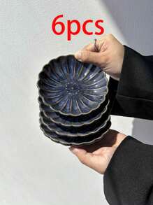 1/2/4 件日式复古蓝菊陶瓷调味盘，迷你花瓣形酱汁/沙拉/黄油/酱油/醋小盘子，适合家庭使用，学校用品