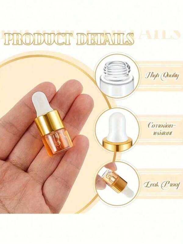 50/30/10/5/3pcs Set 1 Ml Gold Mini Brown Screw-Top Glass Bottle Essential Oil, Dropper Bottle, Travel Size Empty Container Sub Packing Bottle For Travel Holiday, Living Room Family Bedroom Bathroom House Decoration, Travel Supplies, Wedding, Party, Birthday, Gifts For Men Mom Dad Friends, New Year, Accessories, Fun Gifts, Travel Accessories