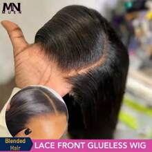 200% 密度自然黑色直发蕾丝前假发混合头发 13x4 高清透明骨直发蕾丝前假发适合 8-34 英寸短鲍勃直发蕾丝假发无胶预拔自然发际线带婴儿发际线