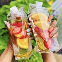 1pc 500ml/1000ml Transparent Square Water Bottle, Milk Carton Shaped, Reusable, Suitable For Milk, Coffee, Juice And Other Beverages, Leak-Proof Design, Cute Portable Square Juice Bottle, Suitable For Outdoor Sports, Travel, Camping, School Activities, Home Kitchen Supplies And Accessories. - Clear - View 3