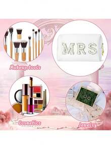 Bride MRS Letter Makeup Bag, Bridesmaid Engagement Gift, White Pearl Rhinestone Travel Toiletry Bag, Cosmetic Bag, Handbag, Bridal Shower Gift, Engagement Wedding Gift - MRS Cosmetic Bag - View 7