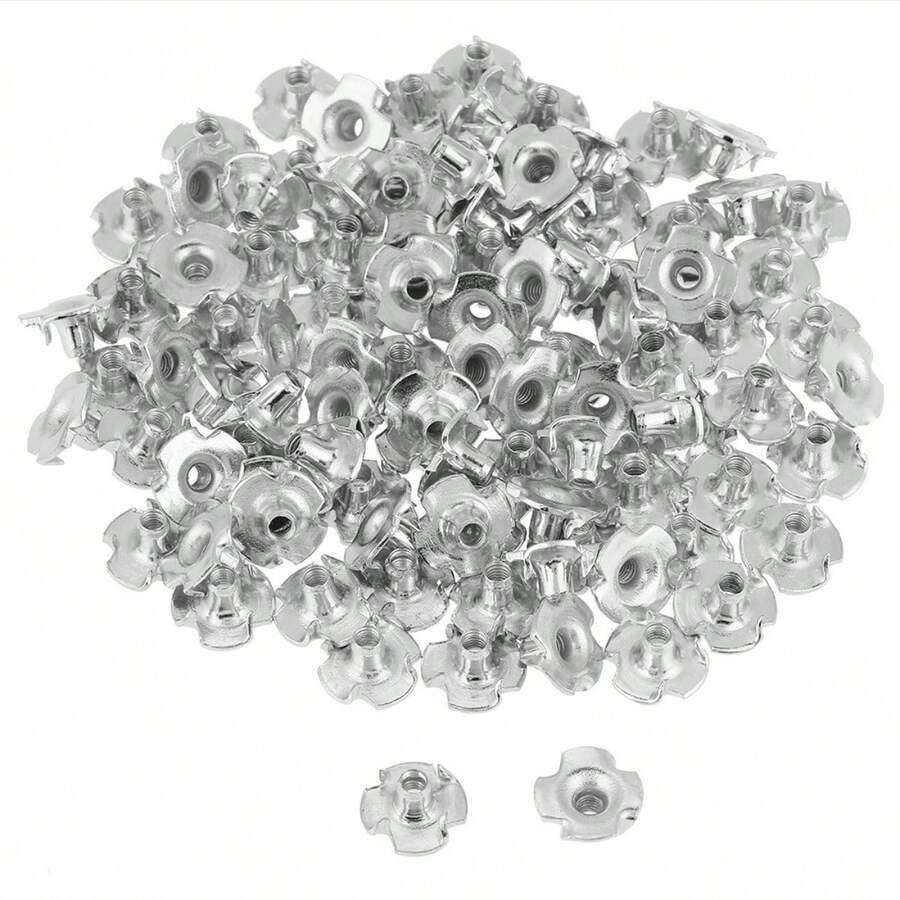 100 piezas de tuercas en T de cuatro puntas, 100 piezas de tuercas en T de acero al carbono zincado Tuercas en T de cuatro puntas para muebles de carpintería, madera, presas de escalada, ebanistería (M4) - otro - Ver 1