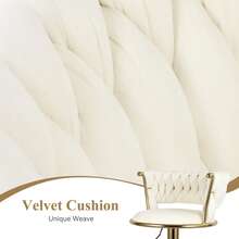 Nalupatio Set Of 2 Luxurious Bar Stools With Velvet Upholstery, Backrest & Footrest – Height Adjustable & Swivel, With Gold Metal Base - Beige - View 4