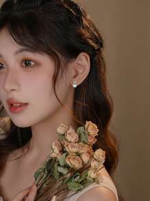 2 件/套优雅水钻耳钉，奢华十字交叉钻石耳环，轻巧别致，适合派对、宴会、日常佩戴、情人节礼物 - 金色 - 查看 3