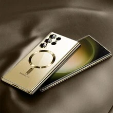 适用于三星S25、S25+、S25 Ultra、S25 Edge的防震磁吸透明电镀边框手机壳，支持无线充电，提供全方位保护，也兼容S24、S24+、S24 FE、S24 Ultra、S23、S23+、S23 FE、S23 Ultra、S22、S22+、S22 Ultra、A35、A55、A05、A15、A06、A16以及16、15、14、13、12、11 Pro Max Plus、7、8、SE、7P、8P、X、16e等机型。春季生日礼物之选。国际版，非国内版。 - 金色 - 查看 3