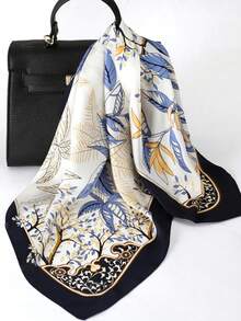 1pc Bohemian Paisley Pattern Silk Scarf, Size 27.5 Inches X 27.5 Inches, Unisex, Fashionable Neutral Design, Suitable For Daily Wear,Holiday,Travel,Festival,Accessories - Navy Blue - View 2