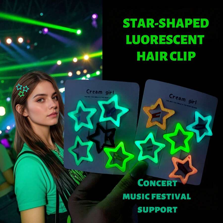 10 件夜光星形发夹，糖果色发夹，时尚多功能发饰，演唱会欢呼头饰，刘海夹，发夹，女士发饰，配饰，节日理想礼物，适合所有季节，随机颜色混合包，适用于发夹和 BB 夹，适合劳动节、情人节和其他节日，爪夹，发夹，发夹 - 彩色 - 查看 1