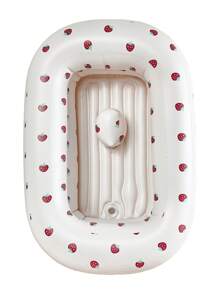 1个/多种图案可选 便携式小熊印花充气婴儿浴盆，防滑设计，可折叠易收纳，柔软靠背支撑，适合新生儿洗澡，居家旅行皆宜