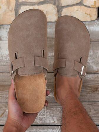 Men's Mule Shoes New Vintage Slip-On Shoes Casual Slouchy Shoes, Closed Toe Flat Mules With Adjustable Strap, Padded For Autumn/Winter Or Non-Padded For All Seasons