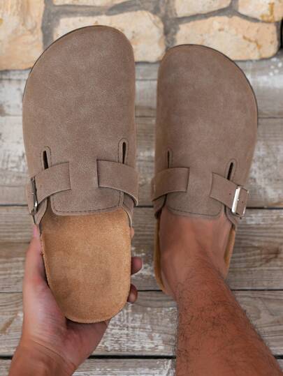 Men's Mule Shoes New Vintage Slip-On Loafers Casual Slouchy Shoes, Closed Toe Flat Mules With Adjustable Strap, Cotton-Padded For Autumn/Winter Or Non-Padded For All Seasons