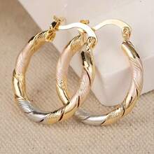 Golden Colorful Hoop Earrings Bohemian Style Alloy Earrings Exquisite Gift Women's Daily Casual Earrings Casual Wedding Party Jewelry, Ladies' Birthday Gift - 金色 - 查看 2