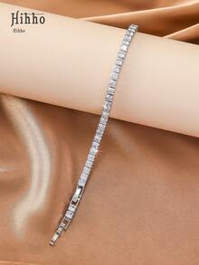 Hihho 1 chiếc vòng tay tennis Zirconia sáng bóng phong cách Hip-Hop dành cho nữ, vòng tay thời trang cá nhân hóa cao cấp đa năng theo phong cách INS, thích hợp cho phụ nữ, tiệc tùng, khiêu vũ - Bạc - Xem 21