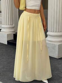 女士透明米黄色仙女褶皱半身裙，夏季 - 黃色 - 查看 6