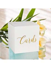 1 件白色卡盒，带金箔设计，婚礼回礼钱盒架，适用于婚宴、周年纪念、生日派对、毕业典礼桌中心装饰（包含 10 张贺卡）最佳礼物、婚礼装饰、家居装饰、房间装饰生日装饰派对装饰单身派对 - 彩色 - 查看 2