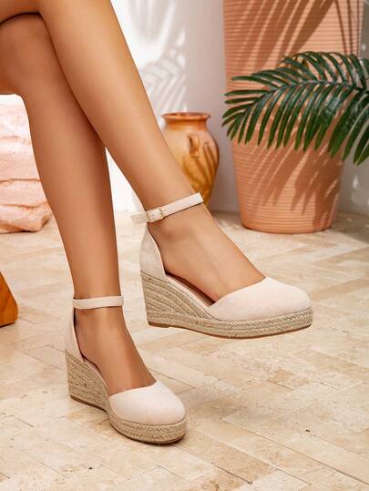 Zapatos de plataforma con punta redonda, suela gruesa, de terciopelo albaricoque, tejido estilo bohemio para playa y vacaciones, de fácil puesta