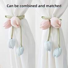 قطعتان من أربطة الستائر الأنيقة والبسيطة ذات التصميم الزهري، أربطة ستائر بتصميم زهرة التوليب، حبال ستائر، ديكورات، أشرطة ستائر غرفة المعيشة الجديدة، أربطة ستائر منسوجة، أشرطة ديكورية للستائر