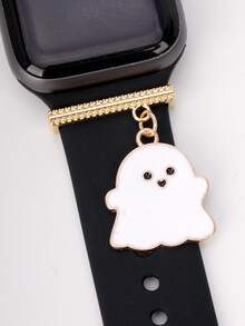 1 pieza Anillo de encanto de banda de reloj con diseño de pequeño fantasma blanco de dibujos animados, decoraciones de encantos de correa de reloj de Halloween lindas compatibles con accesorios de banda de - Unitalla - Ver 2