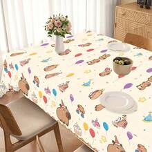1/2/3 Packs Capybara Party Theme Tablecloth 106.68x180.34cm - Cute Animal Pattern With Balloons And Hats, Durable Plastic Material Suitable For Birthday, Christmas, New Year Decoration, Fun Design, Easy Maintenance, Holiday Decor, Lightweight Material, Dining Table Cover