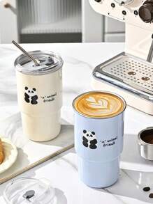 304 Stainless Steel Panda Coffee Cup With Straw Car Portable Water Bottle With Lid Bamboo Cup Luxury Cup Thermal Cup New For Summer