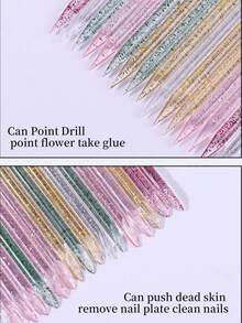 50 Stücke gemischtes Farben Nagelkunst-Werkzeug-Set: Kristall-Gem Pick-Up Stift, Falsche Nagel Orange Holzstift, Aufweich-Gel Prägepen, Doppelseitiger Nagelhautschiebestift