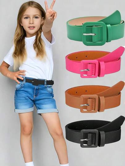 1 件糖果色绿色女童宽腰带，带方形扣 | 极简设计，百搭，适合日常通勤和外出，腰带，牛仔裤配饰，时尚