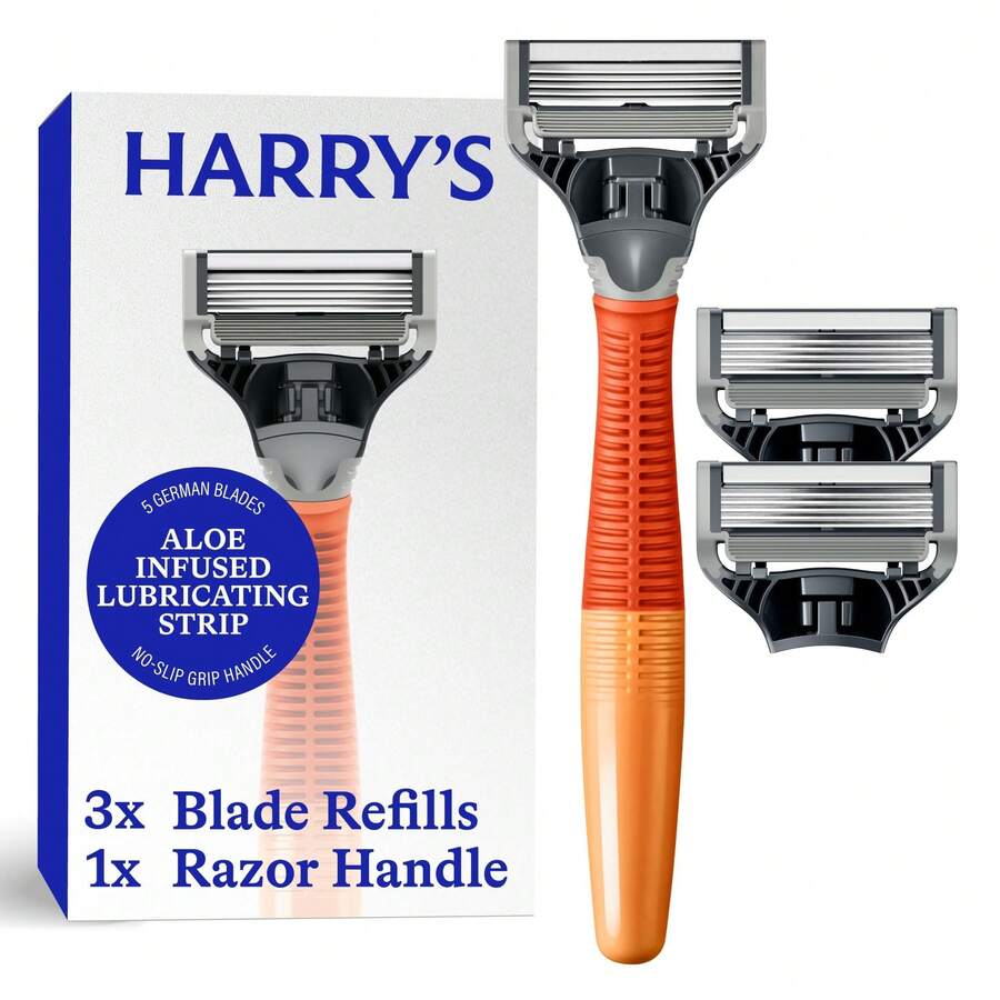 Harry' Chrome Shaving Kit For Men - 2 - Blade Razor With 3 Refill Cartridges, Lubricating Strip, USA - Made - Màu xanh lam - Xem 1