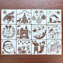 12 件圣诞气球镂空模板雪人圣诞老人圣诞树压花模板家居装饰木板墙压花材料，塑料材料可重复使用和清洗 - 白色 - 查看 11