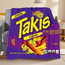 1PC Creative TaKis Snack Packaging Pattern Flange Velvet Blanket, Machine Washable, Soft And Comfortable, Lightweight Wool Blanket, Comfortable Air Conditioning Blanket, Home Decoration, Suitable For Four Seasons, Friend Gift, Suitable For Sofa, Bed, Car, Office, Camping, Travel, Outdoor, Suitable For Giving To Family And Friends. - Multicolor - View 2