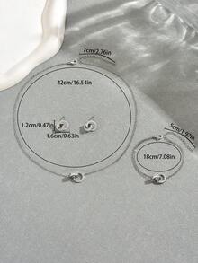 4 件套不锈钢简约奢华精致水钻罗马数字项链，百搭时尚独特设计，适合女性日常佩戴 - 銀色羅馬數位鑲鑽項鍊套裝 - 查看 7