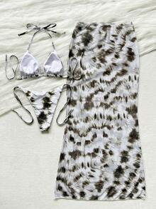 Women's Stylish And Elegant Gradient Print Swimsuit Set For Summer, Great For Spring & Summer Beach Vacations, Seaside Activities And Holiday Outfits. - Multicolor - View 2