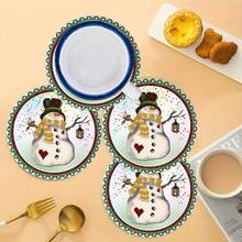2pcs/4pcs/6pcs Silica Gel Snowman Pattern Placemats, Home Decor, Christmas, Christmas Gift, Christmas Decoration, Suitable For Dining Table, Coffee Bar, All Season Decoration, Washable Tablemats, Room Decor, Placemats, Coasters, Drain Mats, Kitchen Dining Table Mats, Indoor Outdoor Party Decor, Home Decor, Ideal Gift
