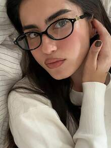 2 PCS Women's Acrylic Metal Hinge Light Glasses Oval Frame Lightweight Temple Decorations Flat Glasses For Y2k Accessories And Daily Clothing Decor - 彩色 - 查看 1