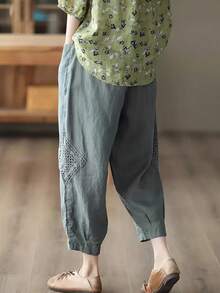 艺术休闲钩针灯笼裤夏季 - 灰色 - 查看 3