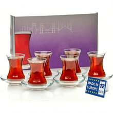 The Buybox - Juego de vasos y platillos de té turco (12 piezas), tazas de té  árabe (4 onzas/120 ml) - 1 - Ver 2