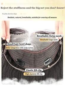 Natural Black Synthetic Top Forehead Invisible Seamless Lace Net Covers White Hair Fluffy Increase Hair Volume Long Straight Hair Middle Parting Hair Replacement Piece Cool Brown - Multicolor - View 5