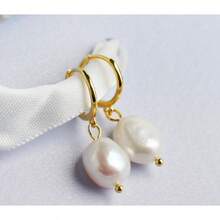 Pearl Earrings Women 14K Gold Freshwater Pearl Hoop Earring Dangle Drop Wedding Earrings Bridal Bridesmaid Jewelry Gifts Women - Hoa tai tròn đính ngọc trai gợn sóng - Xem 6