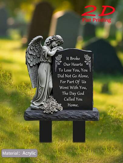 2D Flat Multiple Guardian Angel Memorial Garden Signs, 4.92" X 7.87" Classic Acrylic Outdoor Memorial Plaque, Black With Inspirational Quotes, Suitable For Cemetery Or Easter Outdoor Decor, Easy To Install, No Power Required