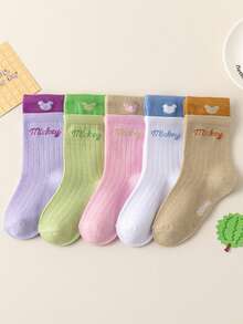 5 Pairs Disney Kids Socks, Mickey And Minnie Cartoon Pattern Children Mid-Calf Socks, Cute Boys Socks, Unique Disney Cartoon Design, Fashionable Casual, Comfortable Breathable, Also Suitable For Girls And Students Daily Wear. Must-Have For Disney Fans, Back To School Gift, Holiday Gift. - Multicolor - View 5