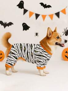 1 Stück süßer Halloween Muster Haustier Pyjama, geeignet für kleine und mittlere Hunde, Jungen und Mädchen, weich und dehnbar, Hundekleidung für Bichon, Yorkshire Terrier und Französische Bulldogge