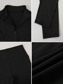 NcmRyu 1 Set Damen Einfarbiges Figurbetontes Dehnbares Sportbekleidung Langarm Oberteil und Hose Aktivbekleidung Set