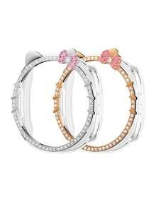 1pc Cute Cartoon Cat & Rose Gold/Silver Watch Case Protector Compatible With Samsung Galaxy Watch 7 FE 6 5 4 40mm 44mm / Watch 5 Pro 45 44mm / Watch6 43mm / Watch4 Classic 46mm, Luxury Rhinestone Jewelry Decorated, Shiny, Protective Cover For Young Fashionable Women